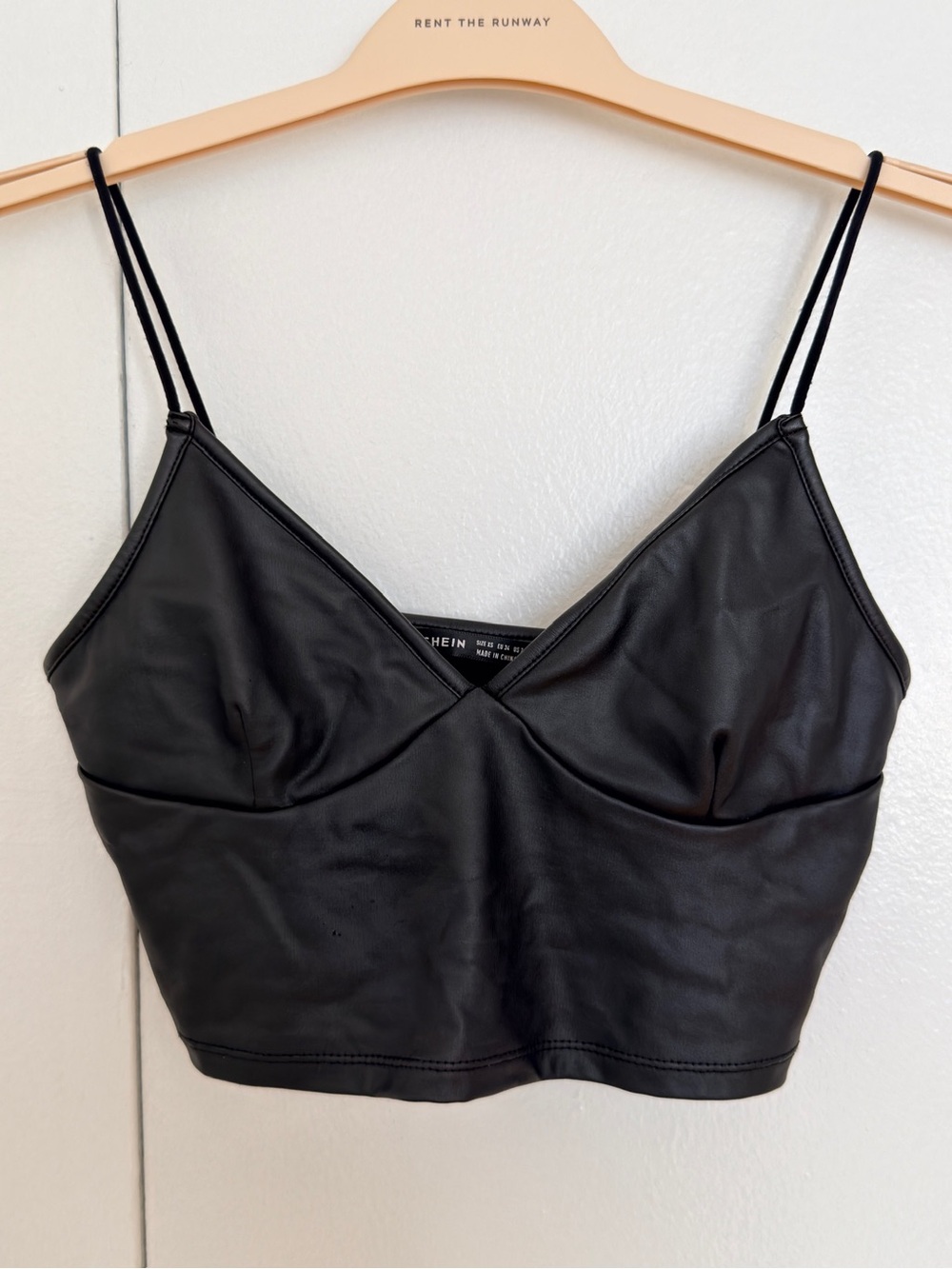 SHEIN Faux Leather Corset Crop Top Black XS Bustier Cami